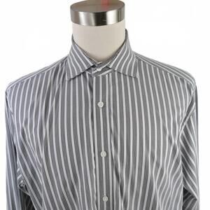 Pronto Uomo Mens Cotton Modern Fit Button Up Black White Striped Shirt XL